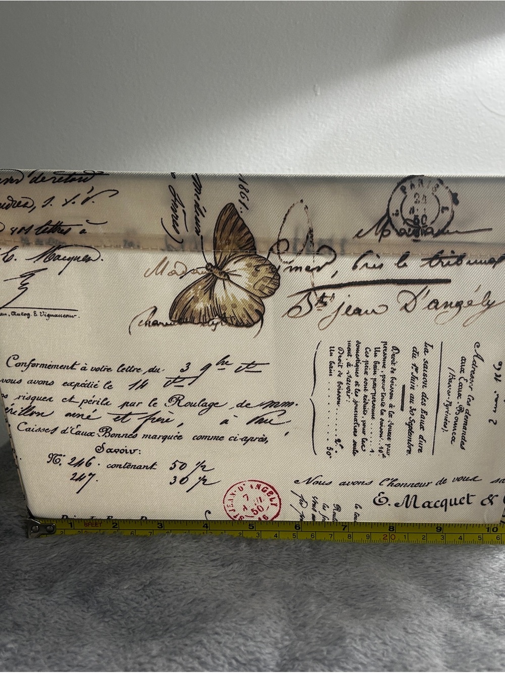 Script & Butterfly Canvas storage bin in Cream and Brown